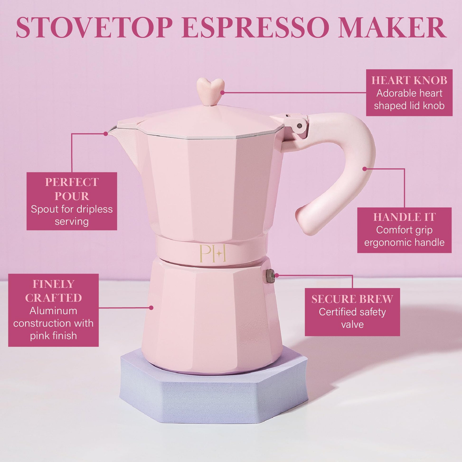 Paris Hilton 6-Cup Stovetop Espresso Maker - Pink - Gourmet Grocery Hub