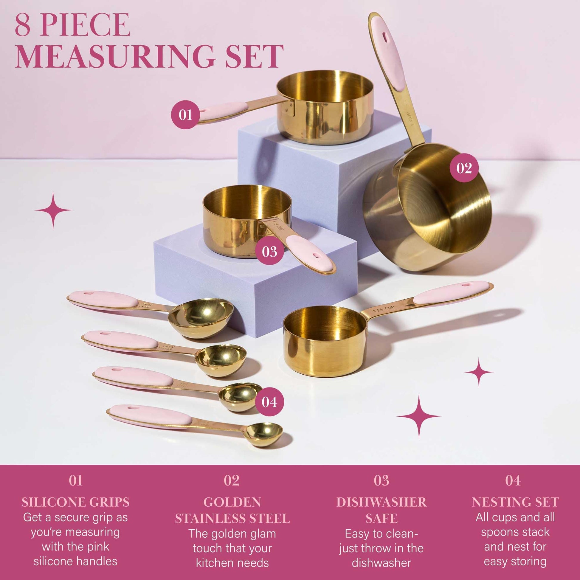 Paris Hilton 8-Piece Measuring Cups and Spoons Set - Gourmet Grocery Hub