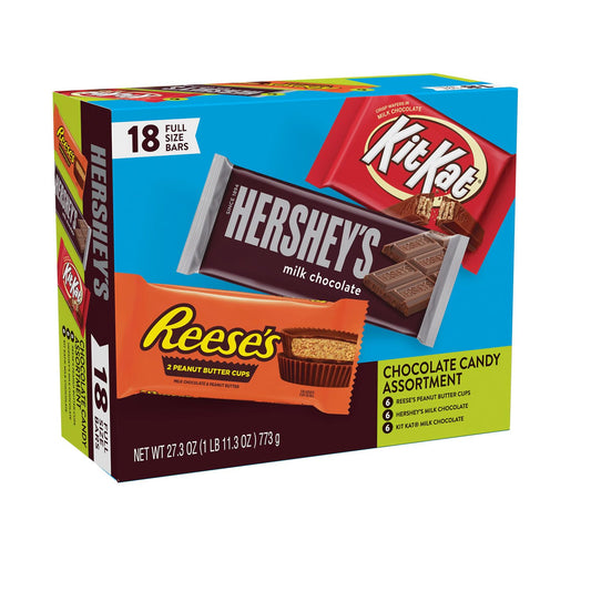 HERSHEY'S HERSHEY'S, KIT KAT and REESE'S Assorted Milk Chocolate Candy Variety Box, 27.3 oz (18 Count)