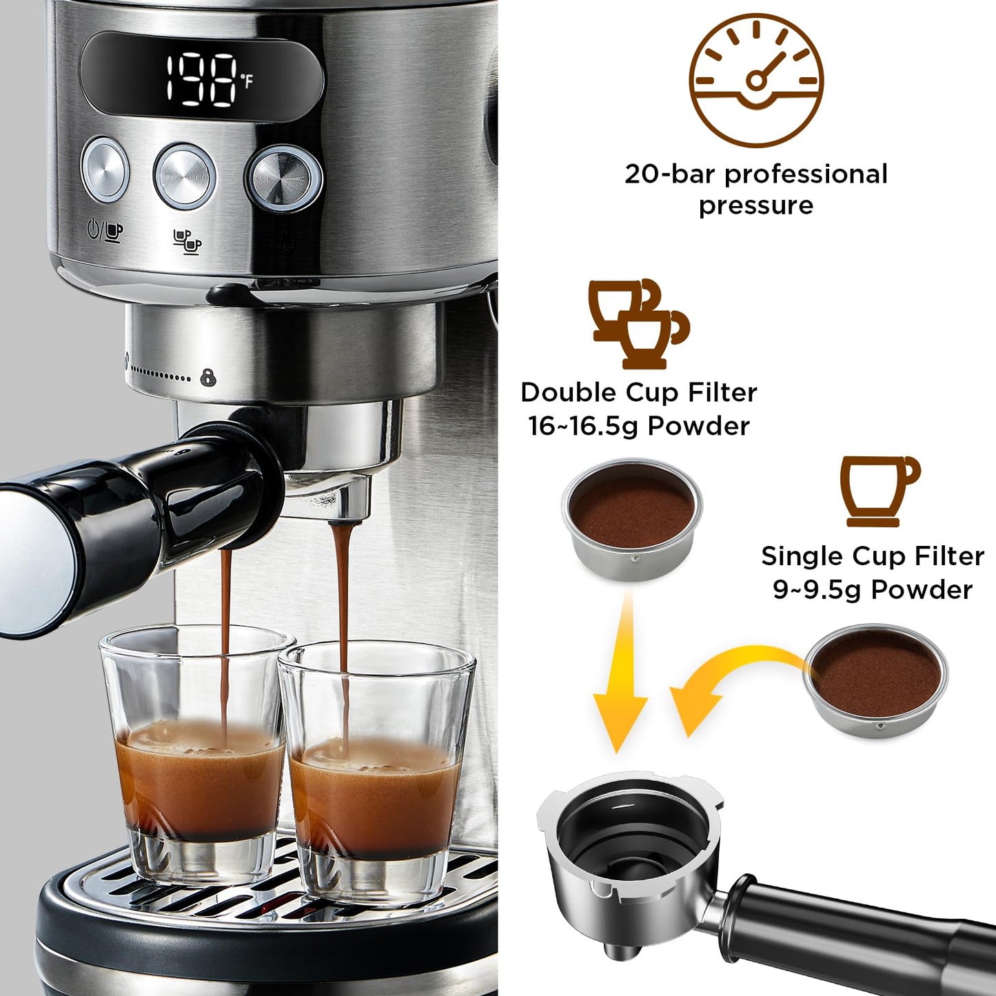 Neretva 20 Bar Espresso Machine with Milk Frothing Steam Wand