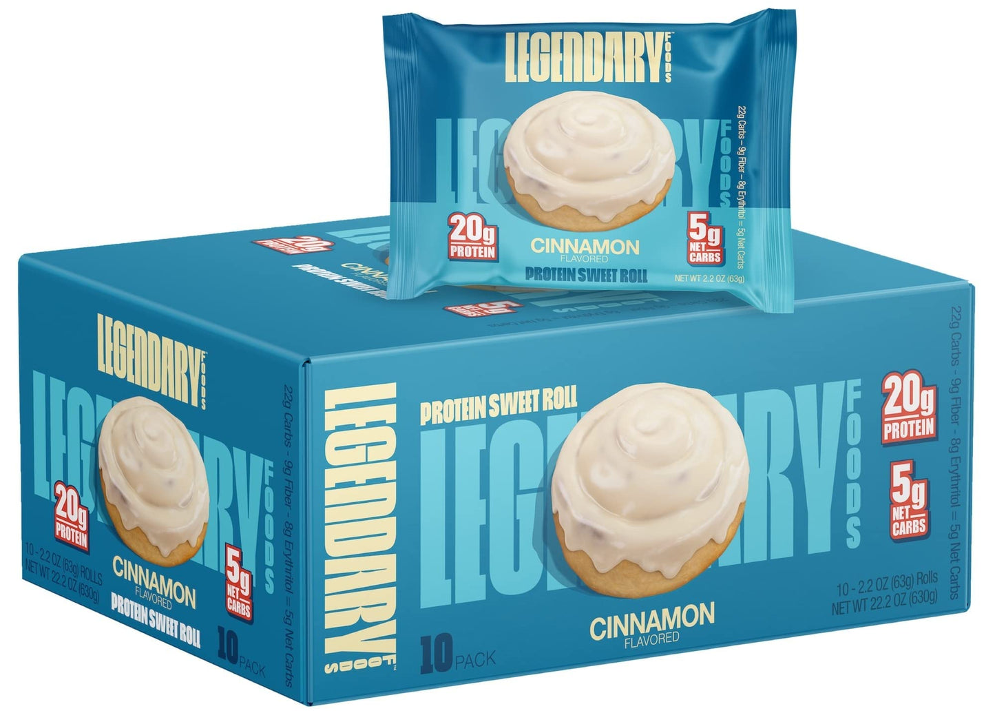 Legendary Foods High Protein Snack Cinnamon Sweet Roll, 20 Gr Protein Bar Alternative, Low Carb Food, Low Sugar and Gluten Free Keto Breakfast Snack, Healthy and Keto Friendly Cinnamon Rolls (10-pack)