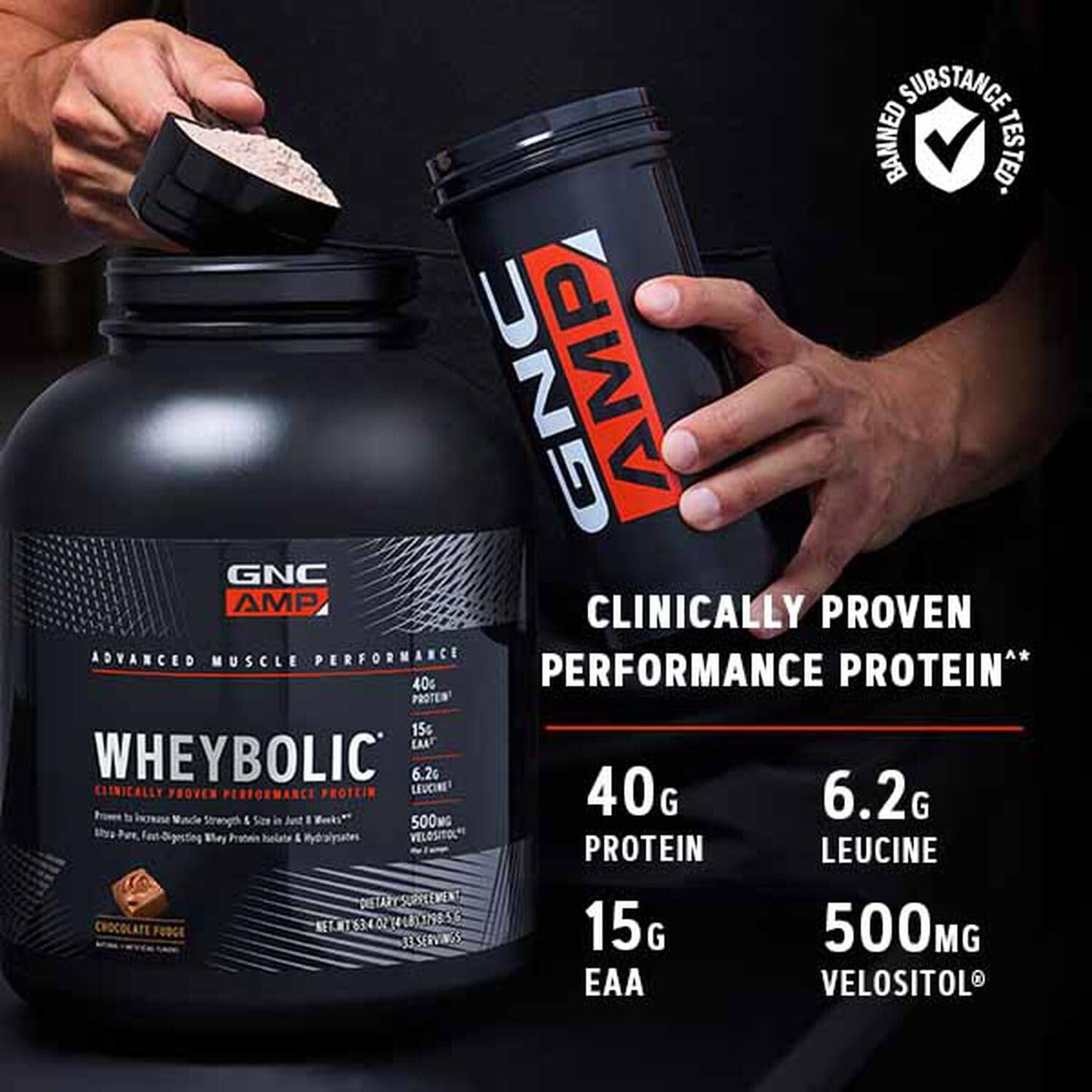 GNC AMP Wheybolic | Targeted Muscle Building and Workout Support Formula | Chocolate Fudge | 25 Servings