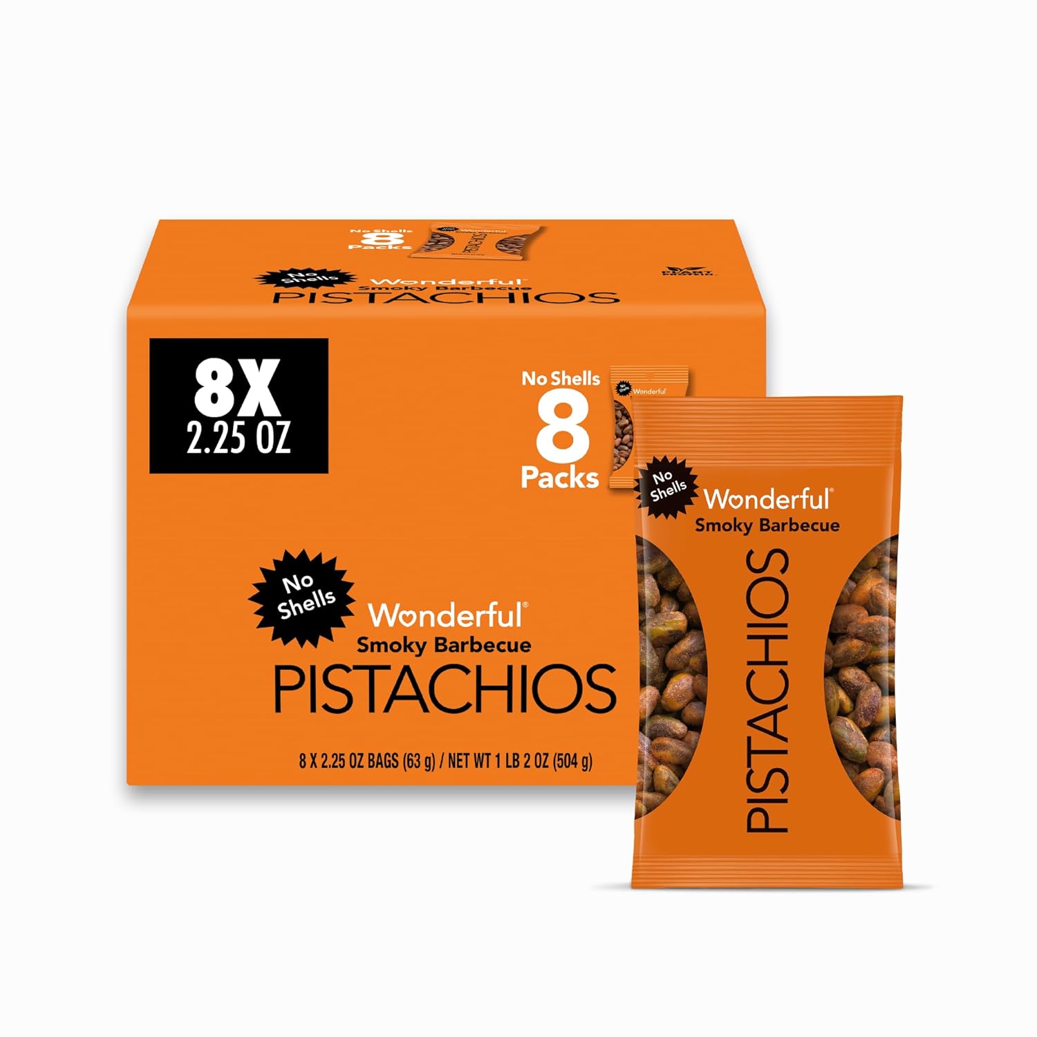 Wonderful Pistachios Wonderful Pistachios No Shells, Roasted and salted Nuts, 2.5 Ounce Bag (Pack of 8), Protein Snack, On-the-Go, Individually Wrapped Healthy Snack BBQ