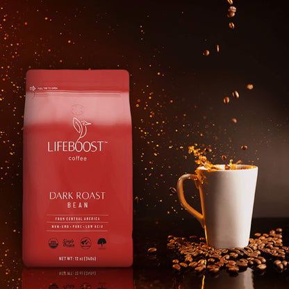 Lifeboost Coffee Dark Organic Coffee Beans - Dark Roast Low Acid Coffee Beans 12 Ounces