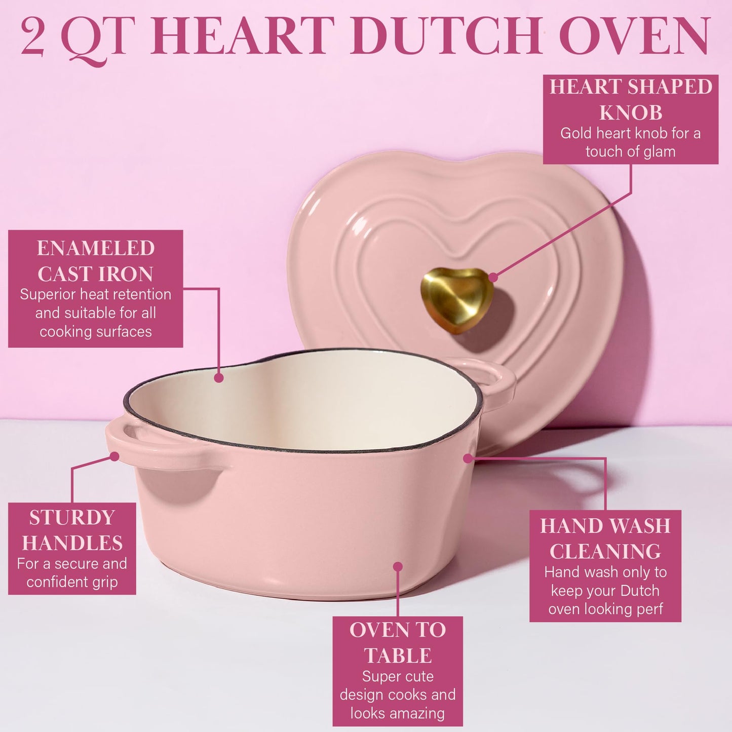 Paris Hilton Pink Heart-Shaped Enameled Cast Iron Dutch Oven - Gourmet Grocery Hub