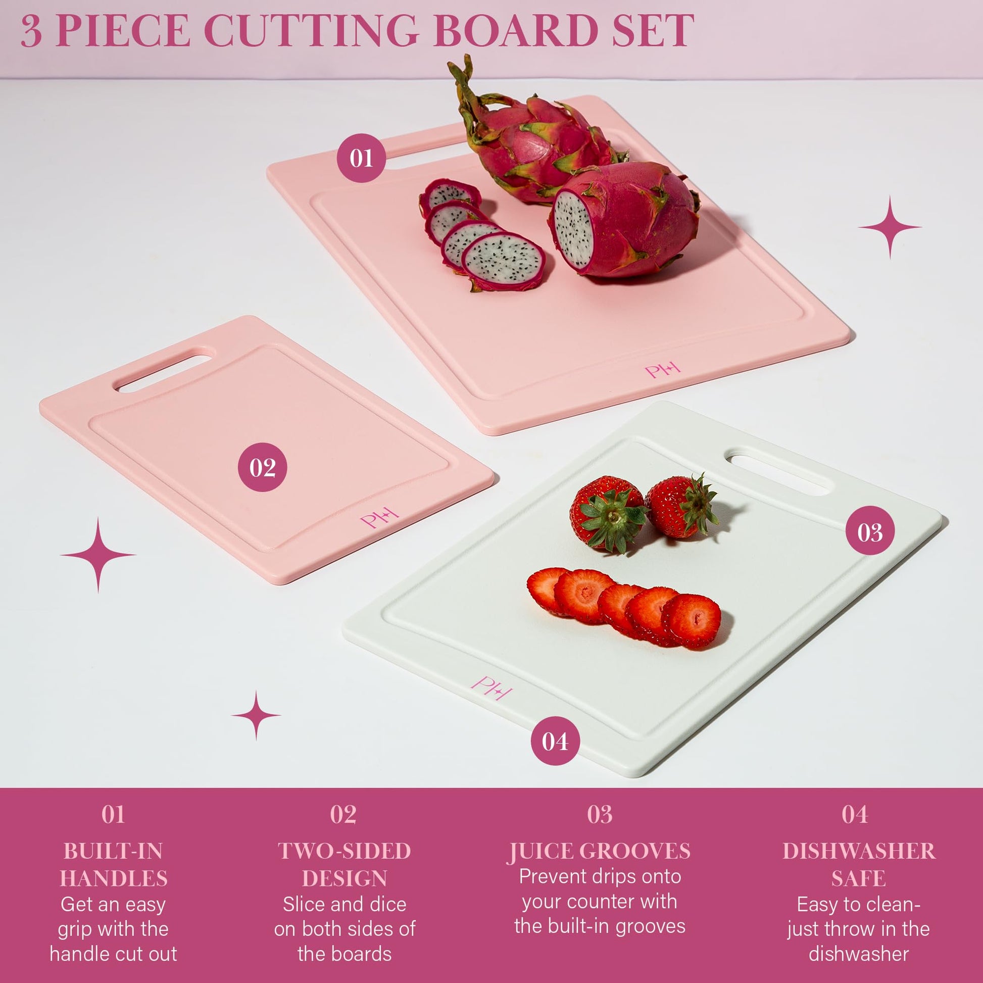 Paris Hilton Dual-Sided Cutting Board Set - 3-Piece - Gourmet Grocery Hub