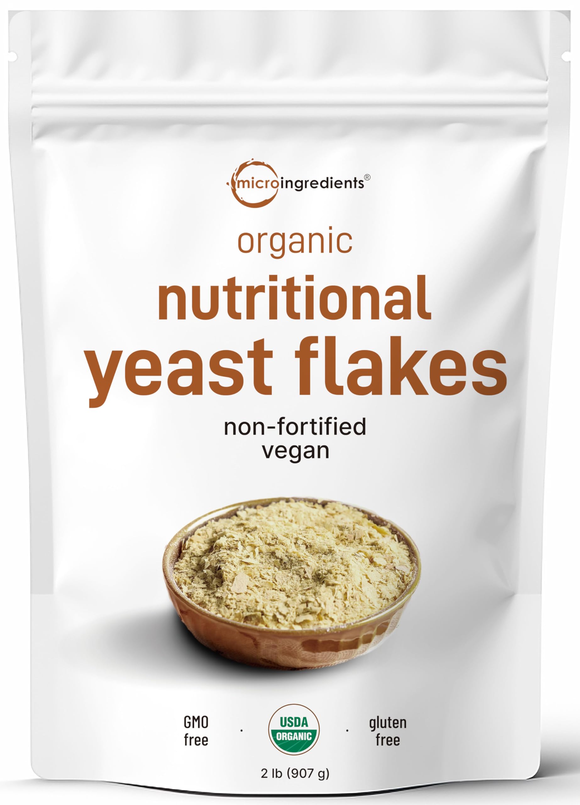 Micro Ingredients Organic Non-Fortified Nutritional Yeast Flakes, 2 Pounds Keto Friendly, Dairy Free Cheese Substitute, Non-GMO, Gluten Free