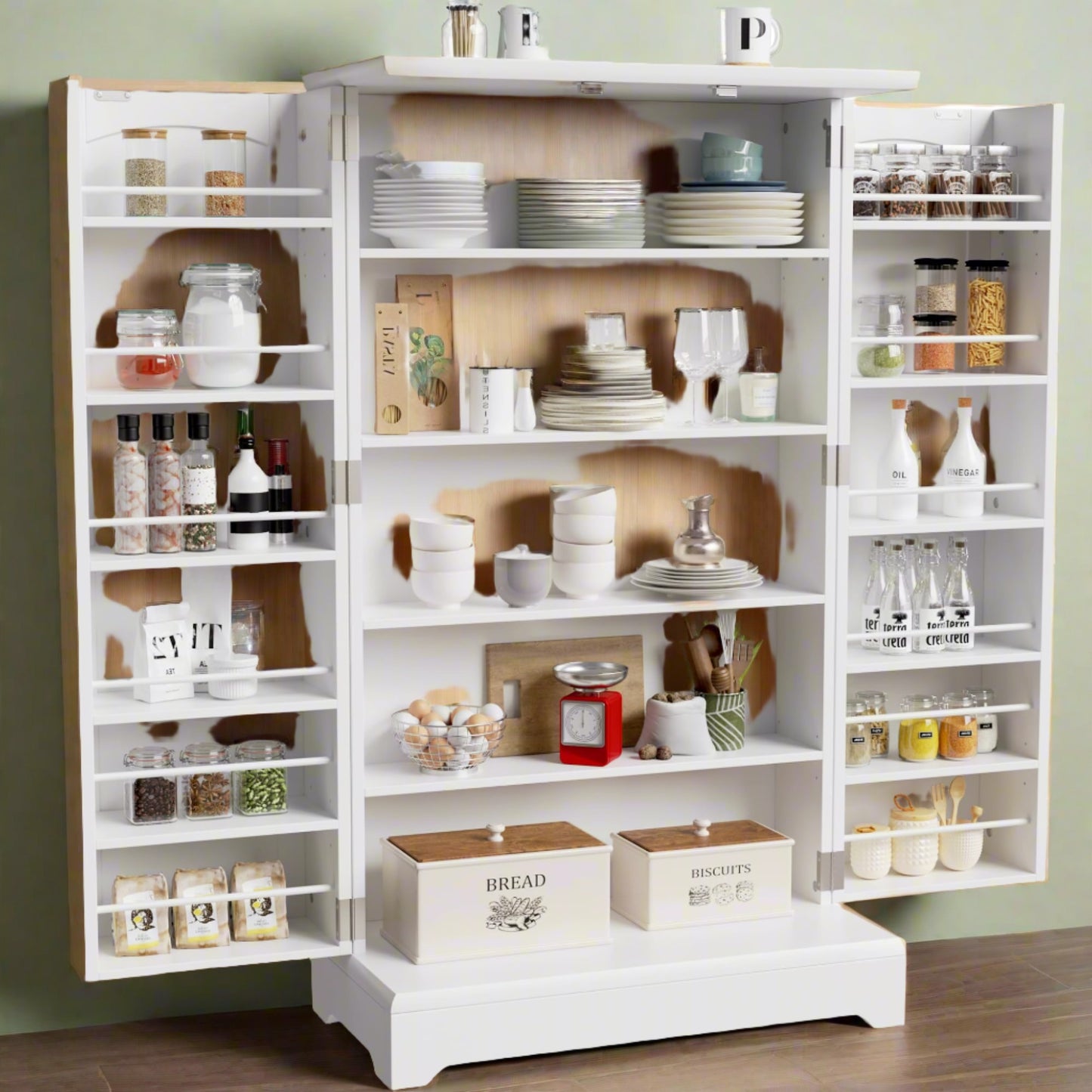 Furniwell 41" Kitchen Pantry Storage Cabinet, Freestanding Buffet Cupboards with Doors & Adjustable Shelves