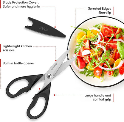 Kitchen Shears, iBayam Kitchen Scissors All Purpose Heavy Duty Meat Scissors Poultry Shears, Dishwasher Safe Food Cooking Scissors Stainless Steel Utility Scissors, 2-Pack (Black, Grey)