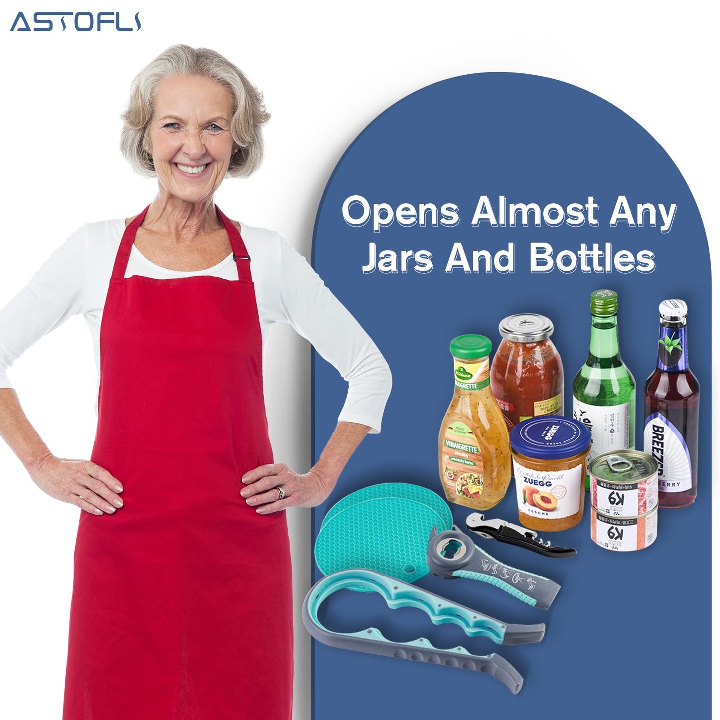 ASTOFLI Astofli 5-Pack Multi-Function Bottle and Jar Opener Set for Weak Hands and Seniors