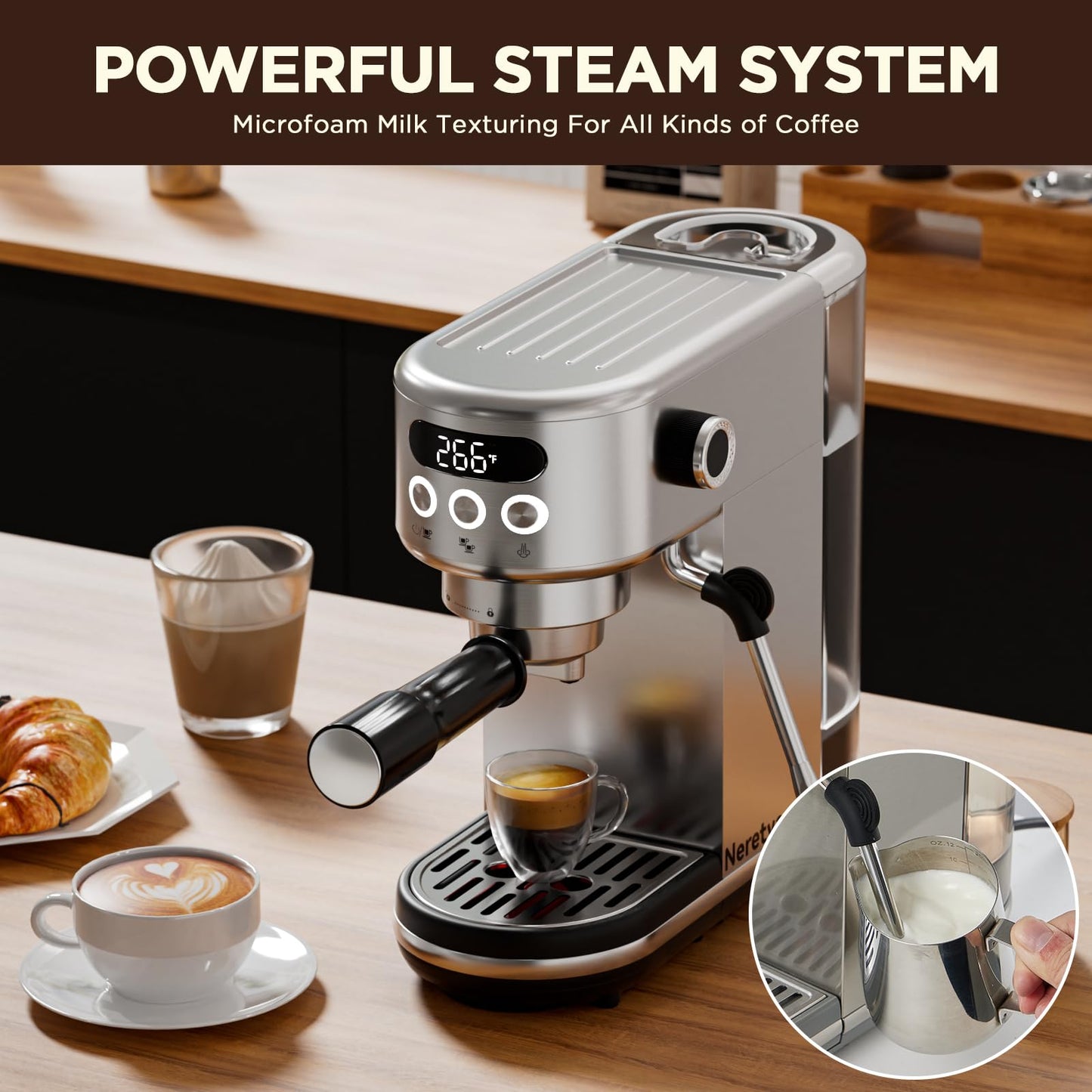Neretva 20 Bar Espresso Machine with Milk Frothing Steam Wand
