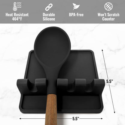 Zulay Kitchen Silicone Utensil Rest with Drip Pad for Multiple Utensils - BPA-Free, Heat-Resistant Spoon Rest & Spoon Holder for Stove Top - Kitchen Utensil Holder for Ladles & Tongs - Black
