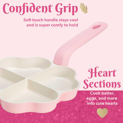 Paris Hilton Heart-Shaped Divided Fry Pan - 8-Inch Ceramic Nonstick - Gourmet Grocery Hub