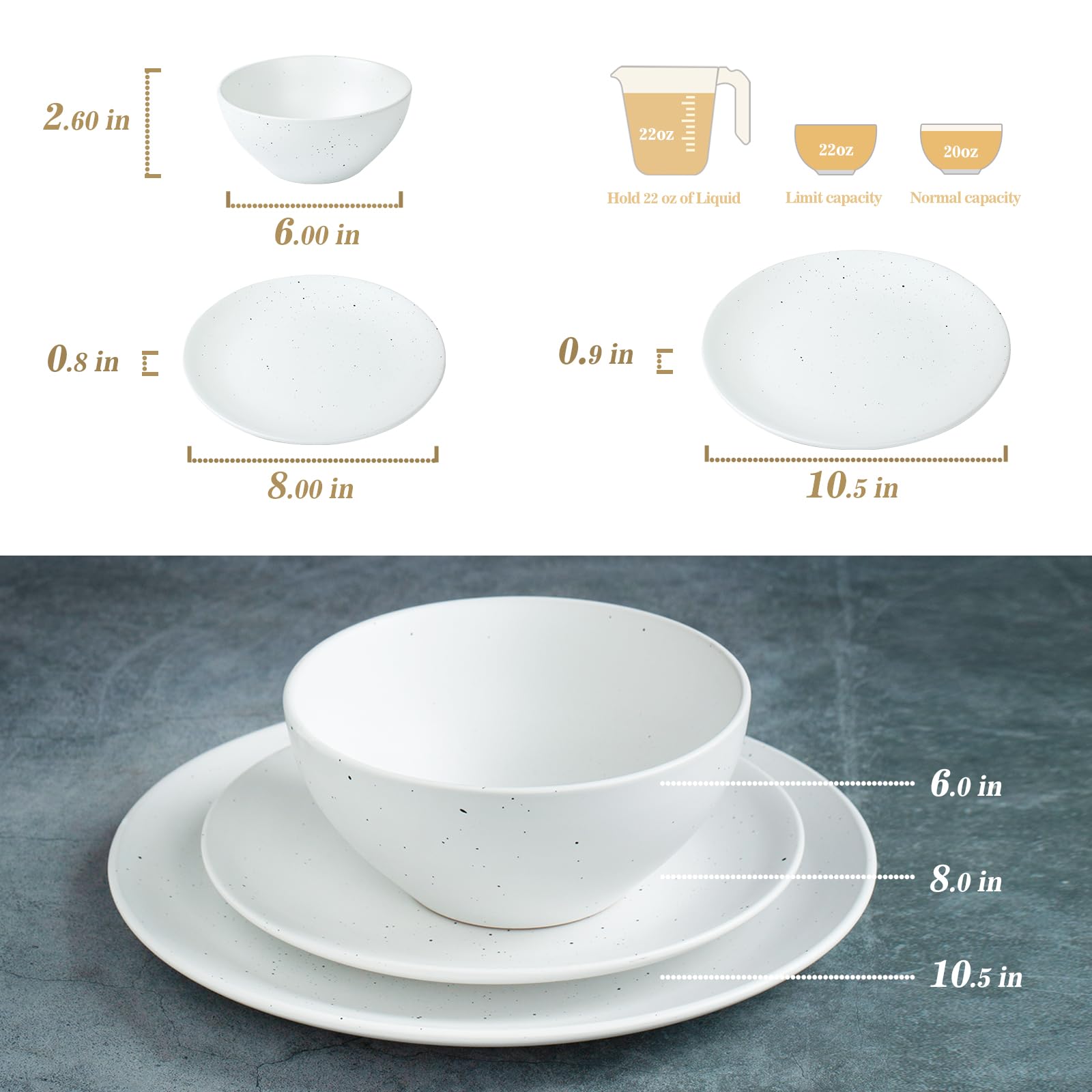 famiware Famiware Moon Dinnerware Set for 4, 12-Piece Stoneware Plates and Bowls Set