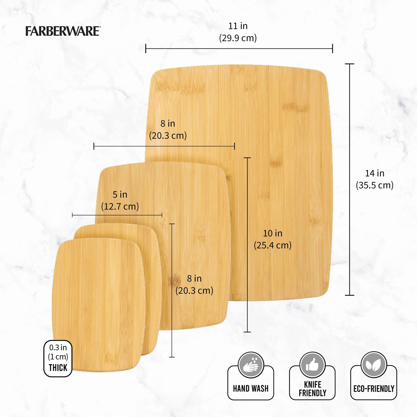 Farberware 4-Piece Kitchen Reversible Chopping Boards for Meal Prep and Serving, Charcuterie Board Set, Wood Cutting Boards, Assorted Sizes, Bamboo
