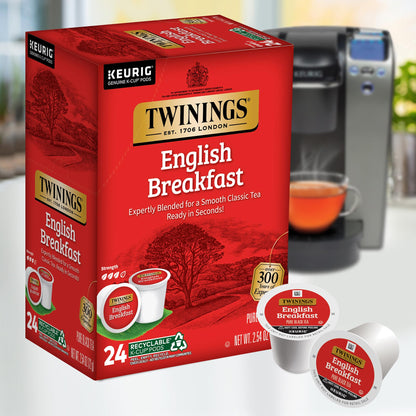Twinings English Breakfast Tea K-Cup Pods for Keurig, Caffeinated, Smooth, Flavourful, Robust Black Tea, 24 Count (Pack of 1), Enjoy Hot or Iced
