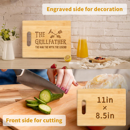 Pandasch Fathers Day or Birthday Gifts for Dad, Best Dad Gift from Daughter Son - Unique Engraved Bamboo Cutting Board Gift for Dad Fatner Papa - The Grillfather, The Man, The Myth, The Legend