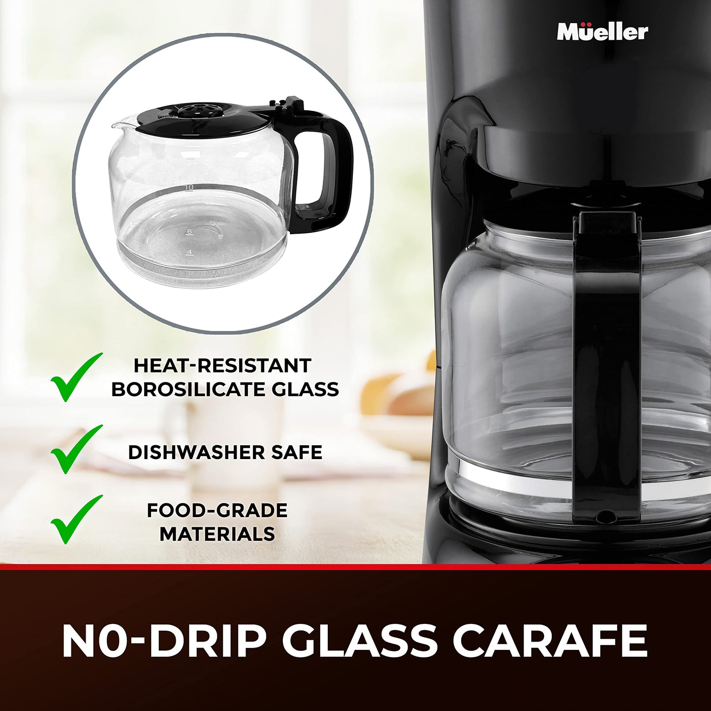 MÜELLERHOME 12-Cup Drip Coffee Maker Reusable Filter, Anti-Drip