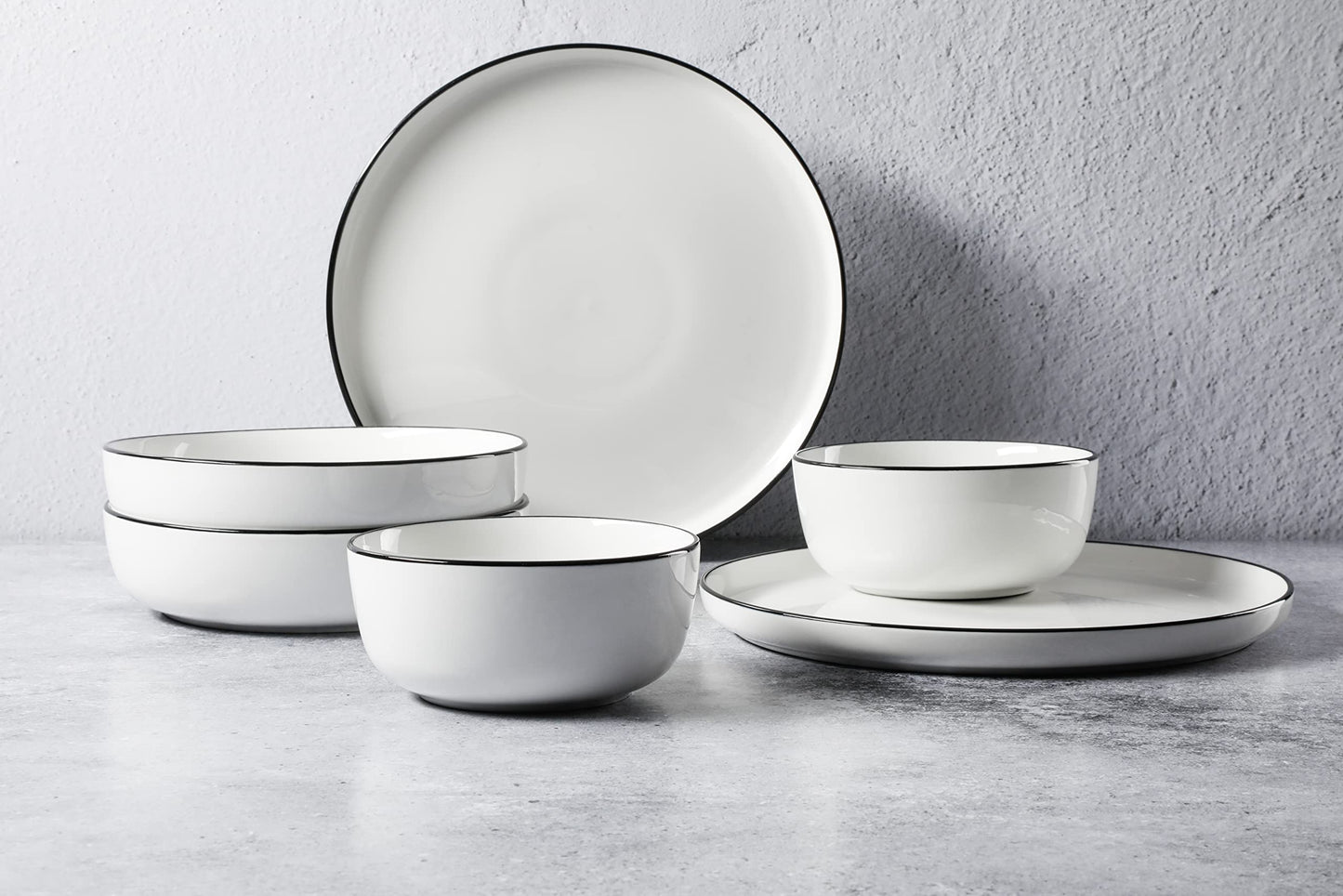 Gibson Home Gibson Home Oslo 16-Piece Porcelain Dinnerware Set, White with Black Rim