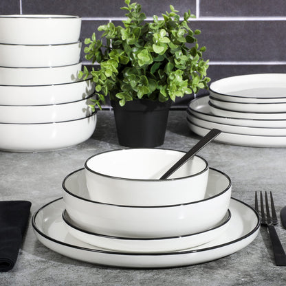 Gibson Home Gibson Home Oslo 16-Piece Porcelain Dinnerware Set, White with Black Rim