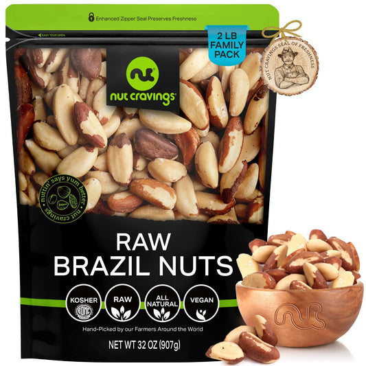 Nut Cravings Nut Cravings - Raw Brazil Nuts, Unsalted, No Shell, Whole, Superior to Organic (32oz - 2 LB)