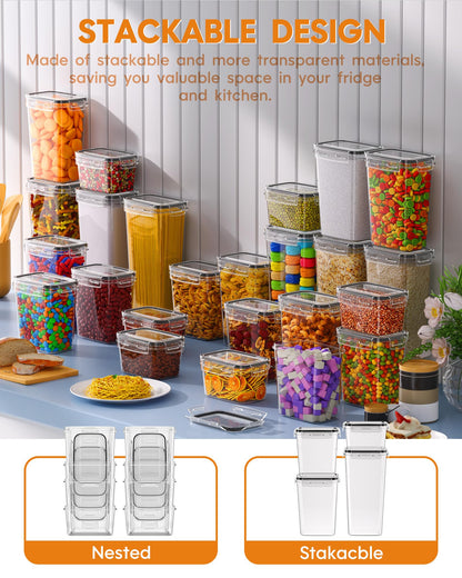 KEMETHY 24 PCS Airtight Food Storage Containers with Lids, BPA-Free Plastic, Kitchen Pantry Organization, Transparent