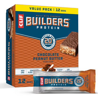 Accpo CLIF Builders - Chocolate Peanut Butter Flavor - Protein Bars - Gluten-Free - Non-GMO - Low Glycemic - 20g Protein - 2.4 oz. (12 Pack)