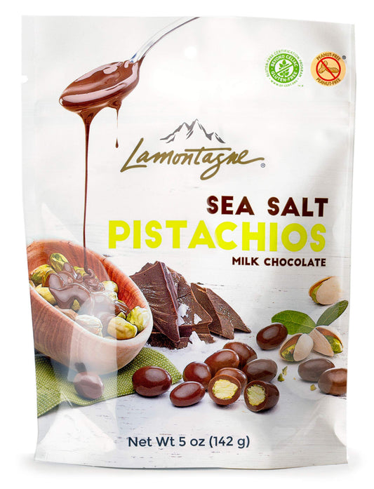 Lamontagne Lamontagne Milk Chocolate & Sea Salt Pistachios, pack of 3 bags - Gluten-free, Peanut-free and Palm Oil-Free Snack