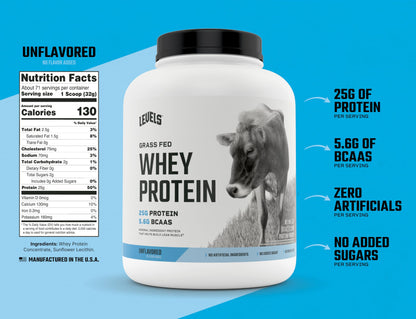 Levels Nutrition Levels Grass Fed Whey Protein, No Artificials, 25G of Protein, Unflavored, 5LB