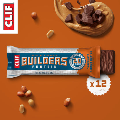 Accpo CLIF Builders - Chocolate Peanut Butter Flavor - Protein Bars - Gluten-Free - Non-GMO - Low Glycemic - 20g Protein - 2.4 oz. (12 Pack)