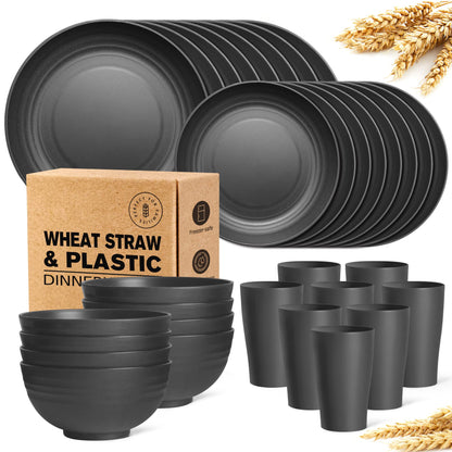 Teivio Teivio 32-Piece Black Wheat Straw Dinnerware Set, Service for 8