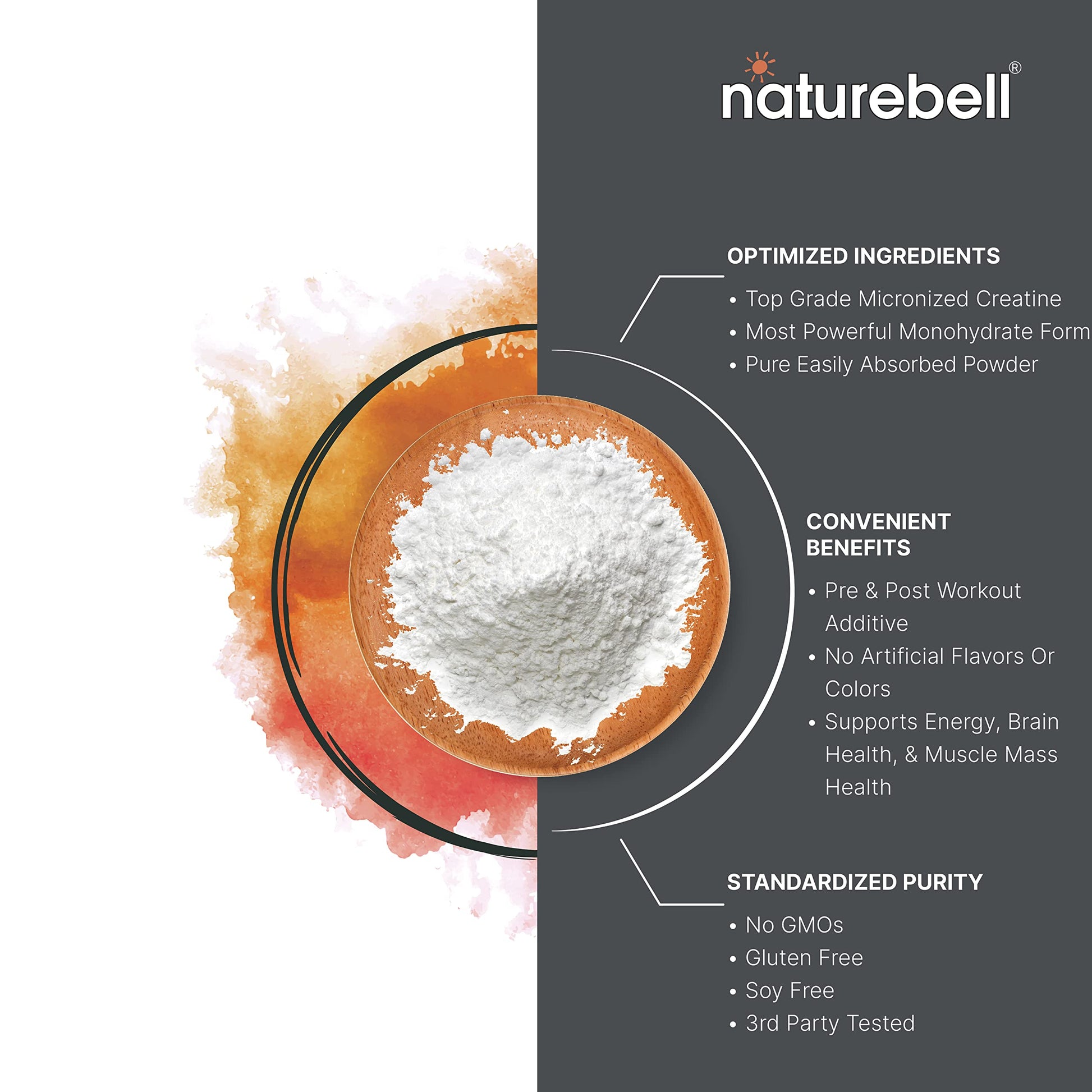 NatureBell NatureBell Creatine Monohydrate Powder, 500g - Pure, Micronized, Vegan