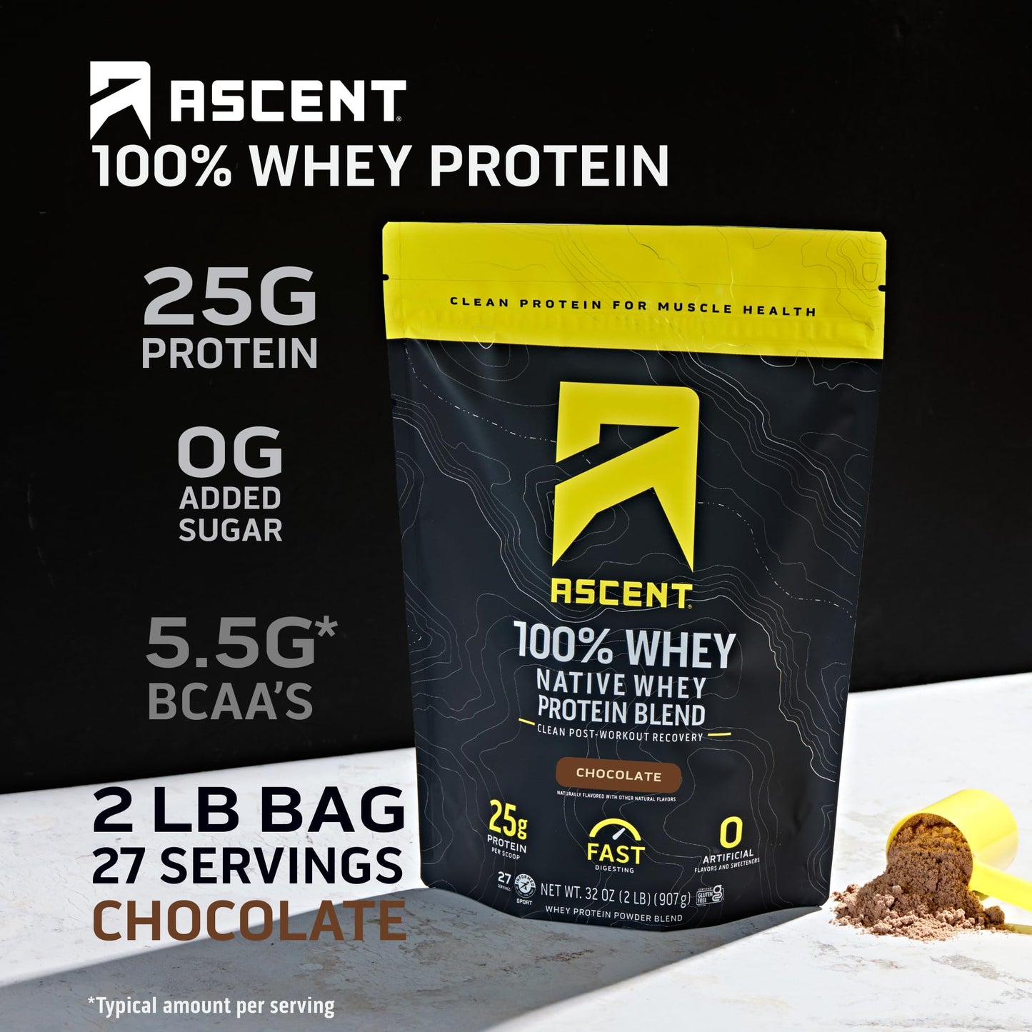 Ascent Ascent Native Whey Protein Isolate - Chocolate, 2 lbs, No Artificial Ingredients