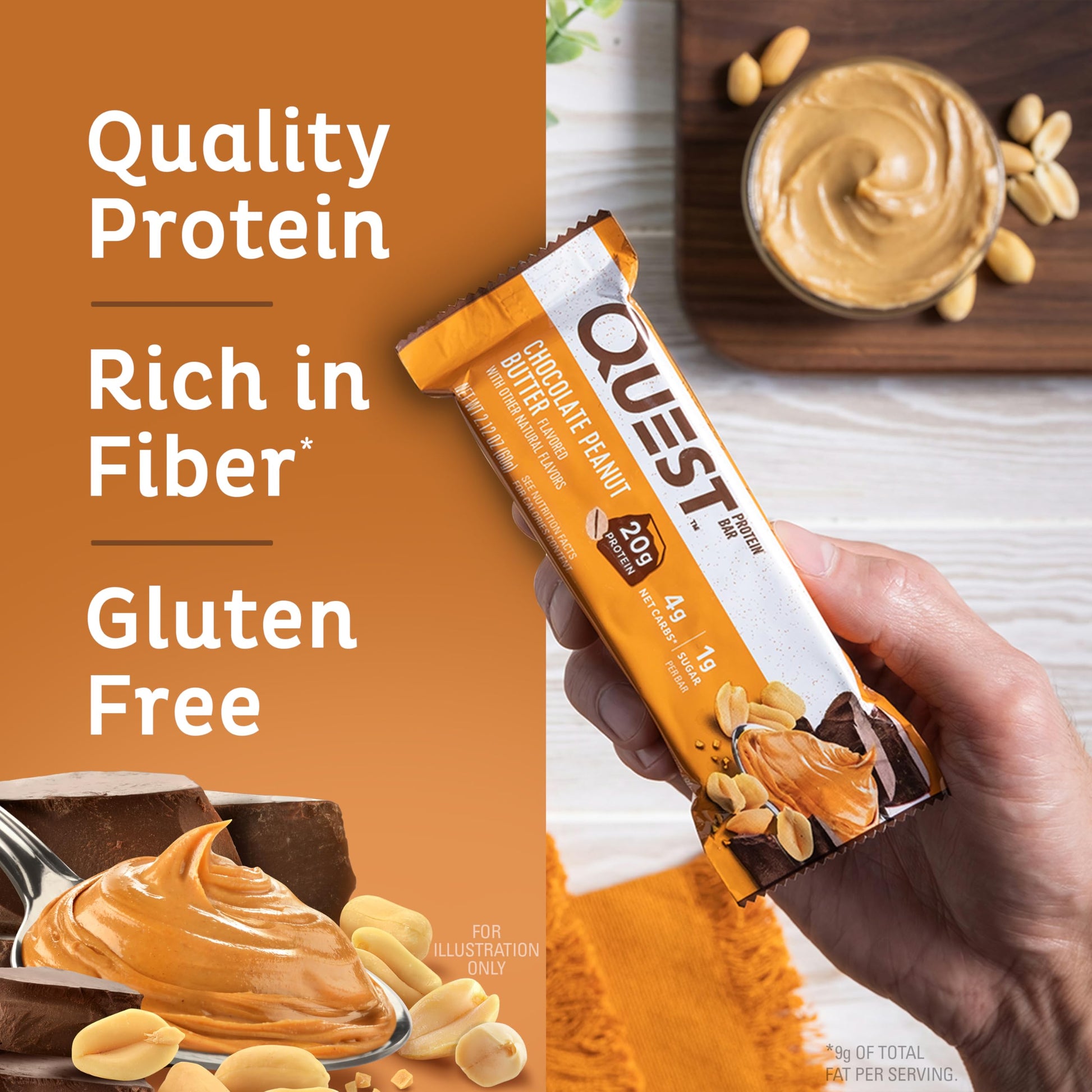 Quest Nutrition Quest Nutrition Chocolate Peanut Butter Bars, High Protein, Low Carb, Gluten Free, Keto Friendly, - 12 Count