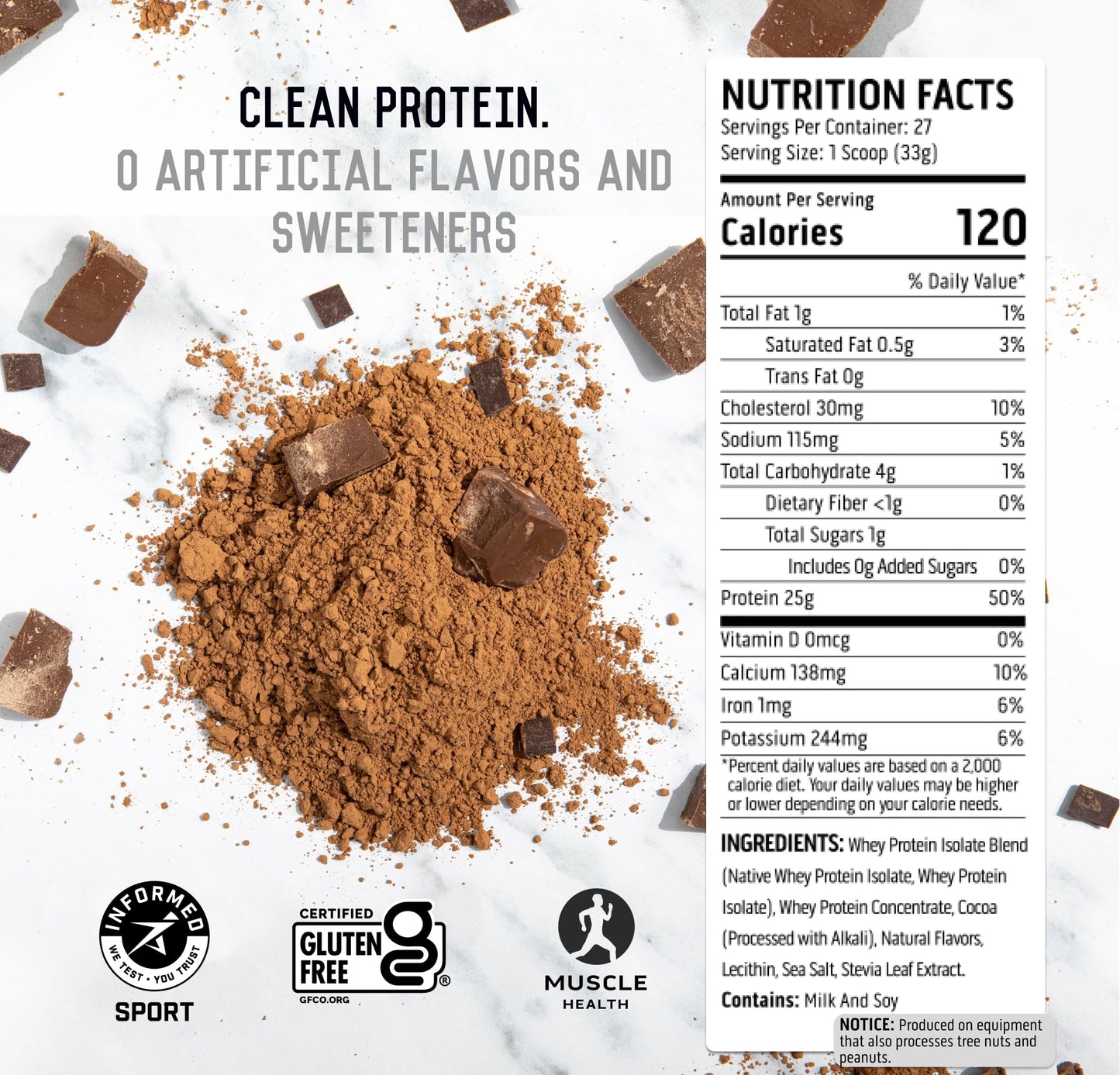 Ascent Ascent Native Whey Protein Isolate - Chocolate, 2 lbs, No Artificial Ingredients