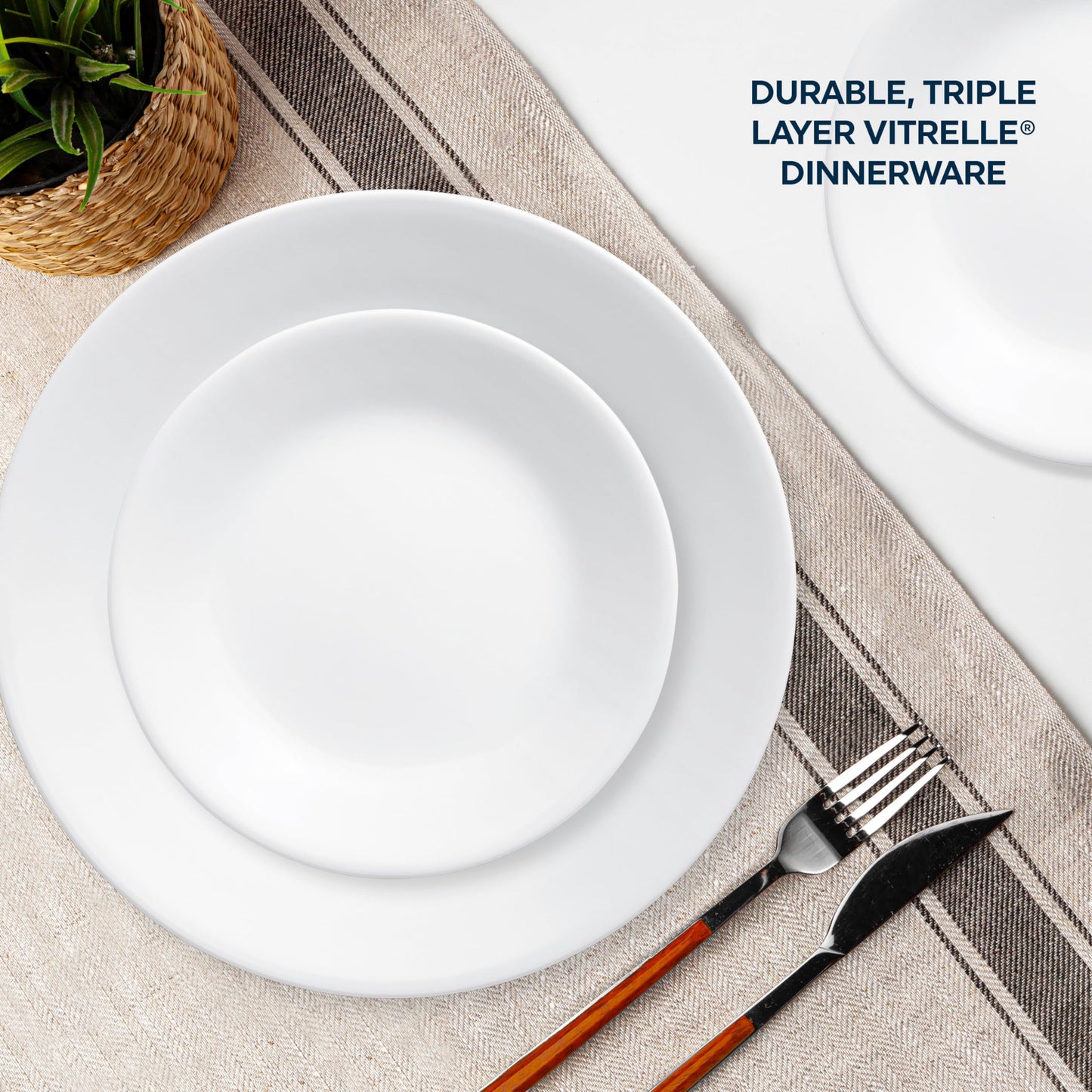 Corelle Corelle Vitrelle 18-Piece Dinnerware Set, Service for 6, Winter Frost White