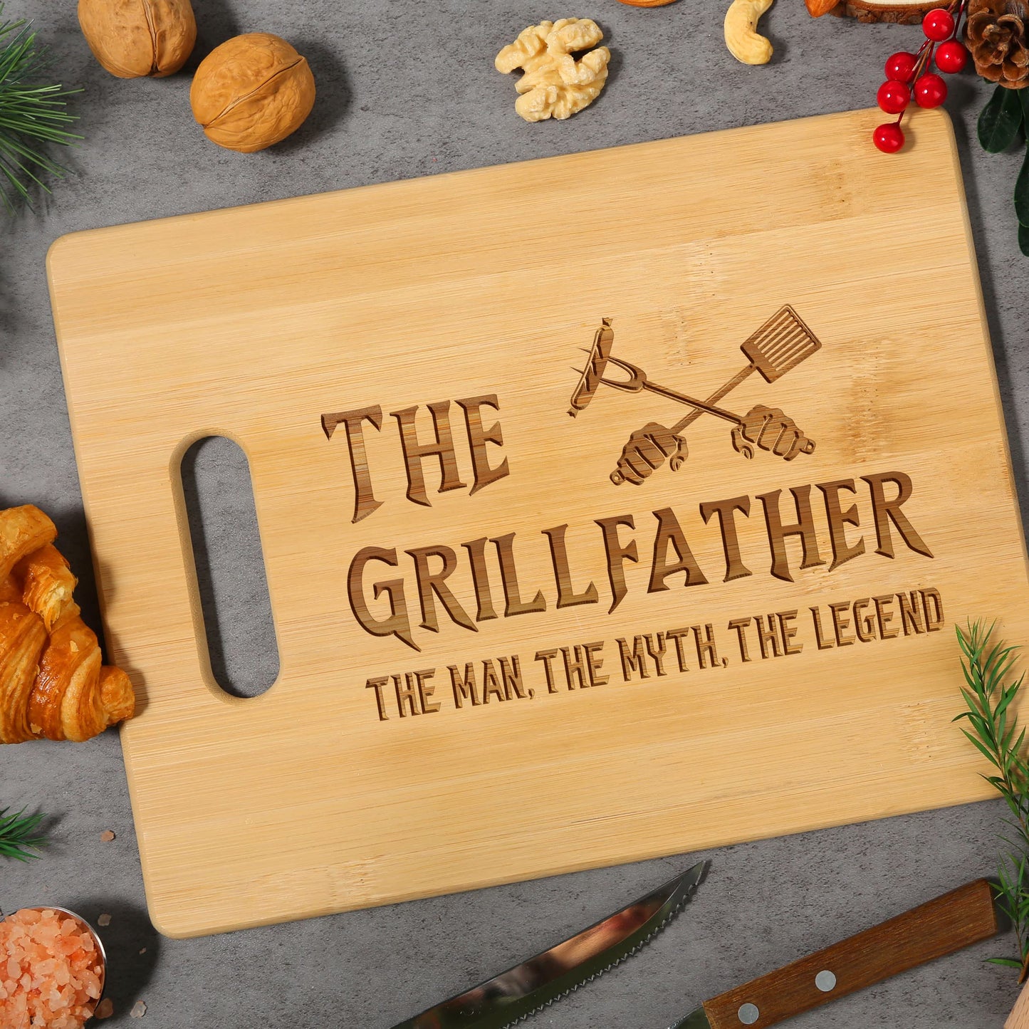 Pandasch Fathers Day or Birthday Gifts for Dad, Best Dad Gift from Daughter Son - Unique Engraved Bamboo Cutting Board Gift for Dad Fatner Papa - The Grillfather, The Man, The Myth, The Legend