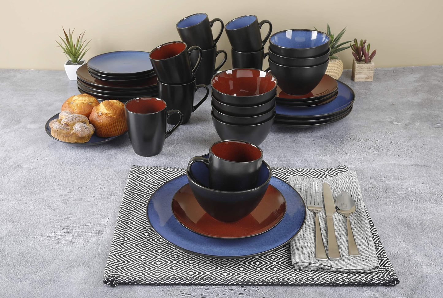 Gibson Soho Lounge Gibson Soho Lounge 16-Piece Blue Stoneware Dinnerware Set