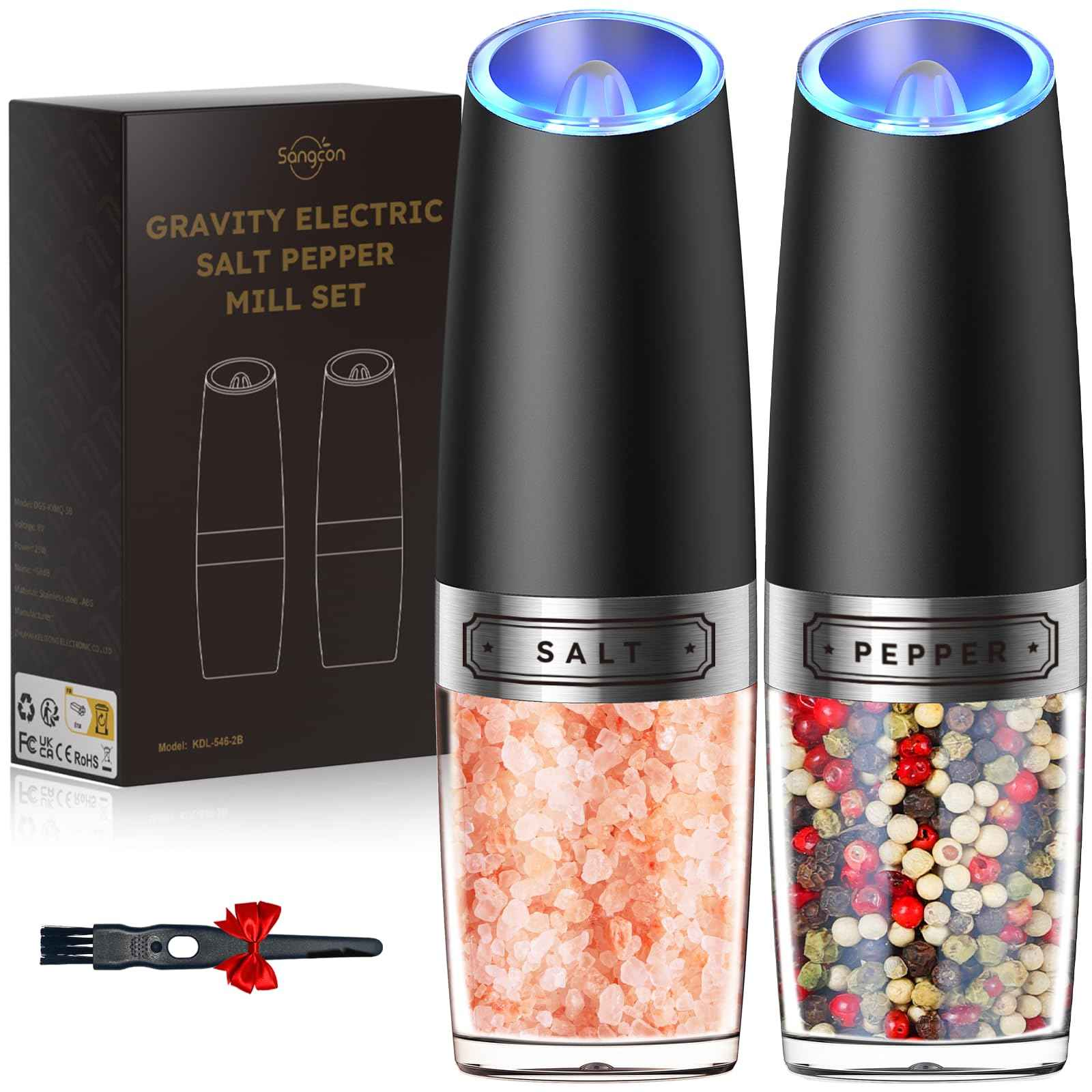 Gravity Electric Salt and Pepper Grinder Set - LED Light & One-Hand Operation