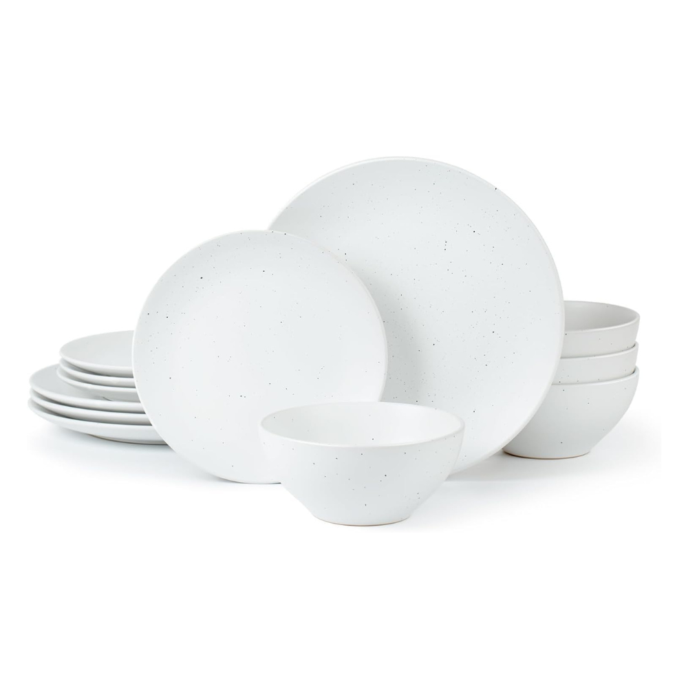 famiware Famiware Moon Dinnerware Set for 4, 12-Piece Stoneware Plates and Bowls Set