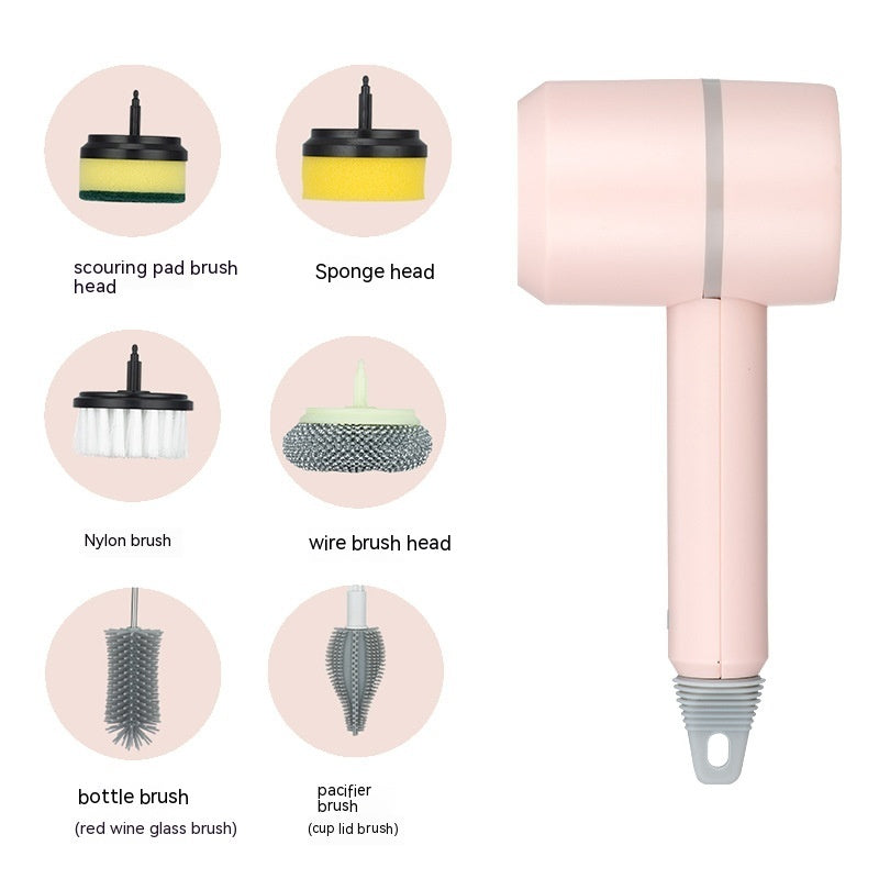 Bauducco Electric Cleaning Brush Dishwashing Brush Automatic Wireless USB Rechargeable Professional Kitchen Bathtub Tile Cleaning Brushes Pink Six headed