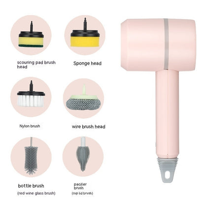 Bauducco Electric Cleaning Brush Dishwashing Brush Automatic Wireless USB Rechargeable Professional Kitchen Bathtub Tile Cleaning Brushes Pink Six headed