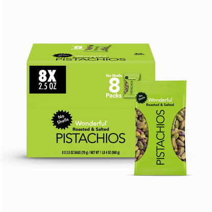 Wonderful Pistachios Wonderful Pistachios No Shells, Roasted and salted Nuts, 2.5 Ounce Bag (Pack of 8), Protein Snack, On-the-Go, Individually Wrapped Healthy Snack Roasted & Salted