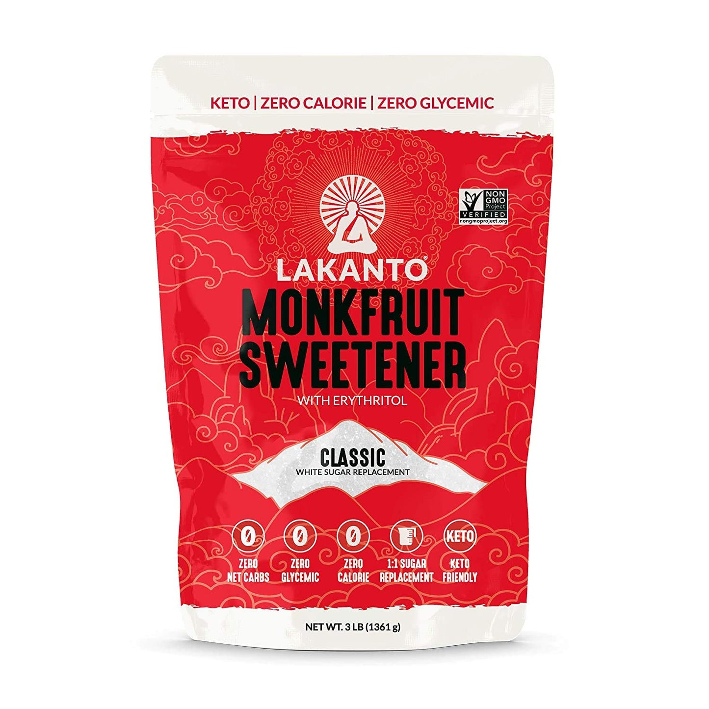 Lakanto Lakanto Classic Monk Dried Fruit Sweetener with Erythritol - Sugar Replacement (Classic White - 3 lb)