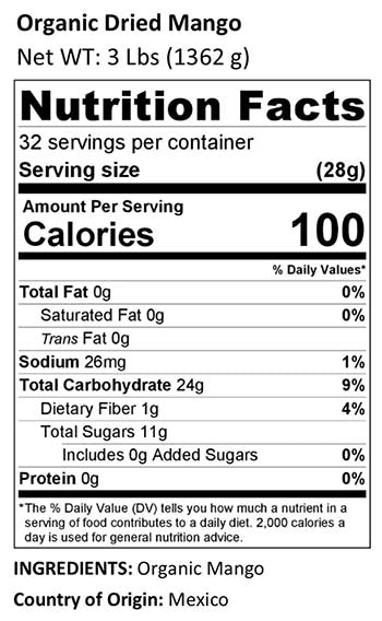 Organic Dried Mango Slices Nutrition Facts by Anna and Sarah