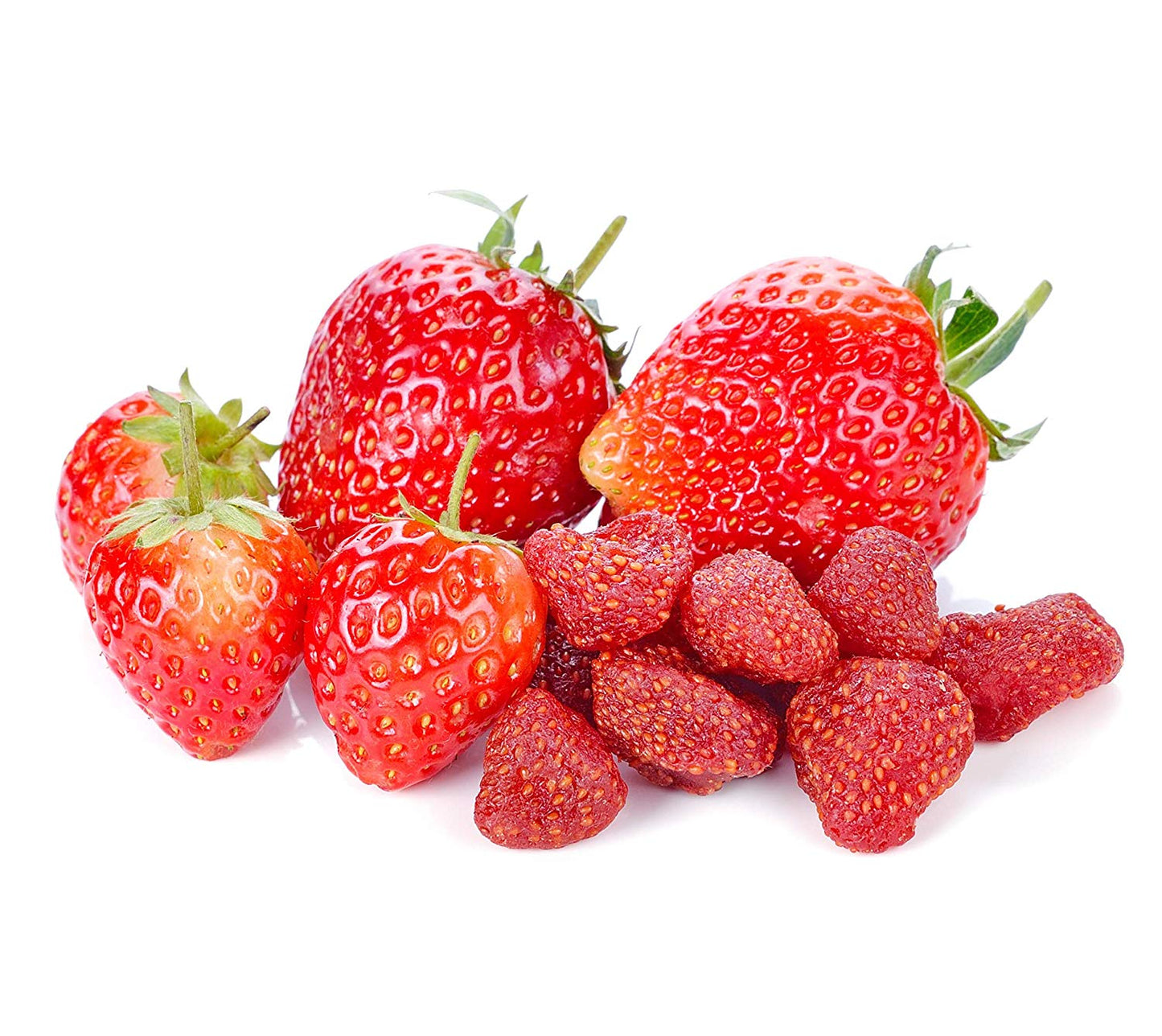 Dried Strawberries presented in white background with fresh strawberries by Anna and Sarah